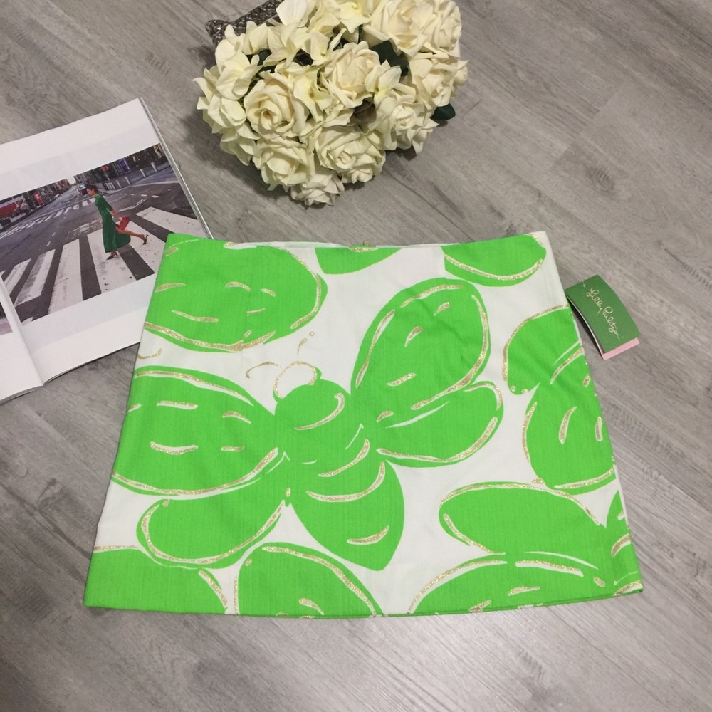 NWT Lilly Pulitzer White Green Tate Bee Skirt